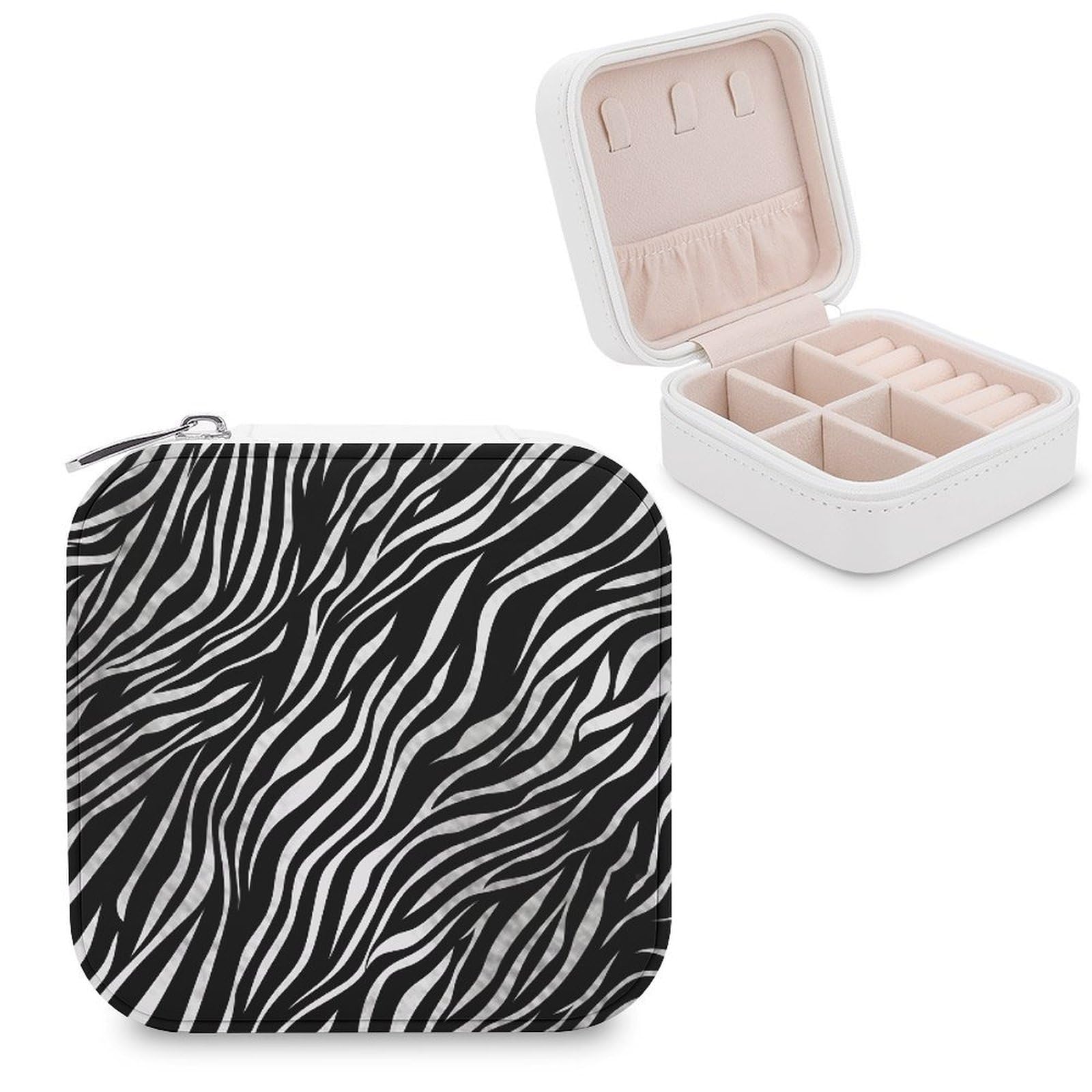 FekiLoot Zebra Print Travel Jewelry Box Small Jewelry Organizer Storage Case Portable PU Leather Mini Jewellry Travel Case Necklace Ring Storage Organizer Gift for Women
