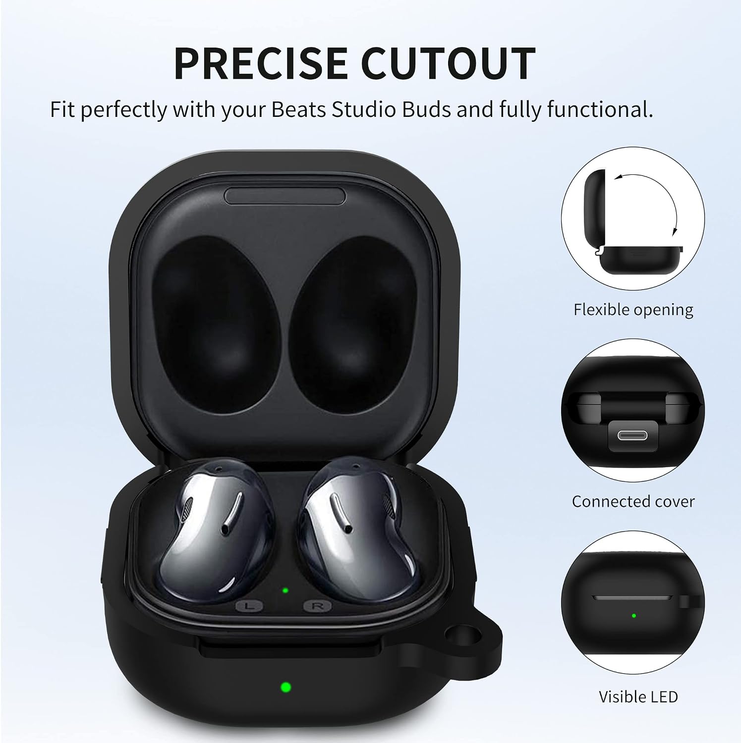 CACOE Silicone Case for Samsung Galaxy Buds 2 Pro (2022)/ Samsung Galaxy Buds Pro (2021)/Galaxy Buds 2/Galaxy Buds Live(2020,Funny Cute Protective Earbuds Case Cover with Keychain (Black)