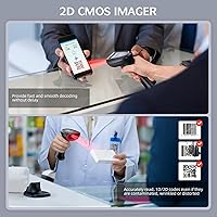 Vista 4 de TEEMI TMSL-58CR 2D Bluetooth escáner de código de barras con base USB, batería reemplazable fácil, escaneo automático manos libres, lector de código