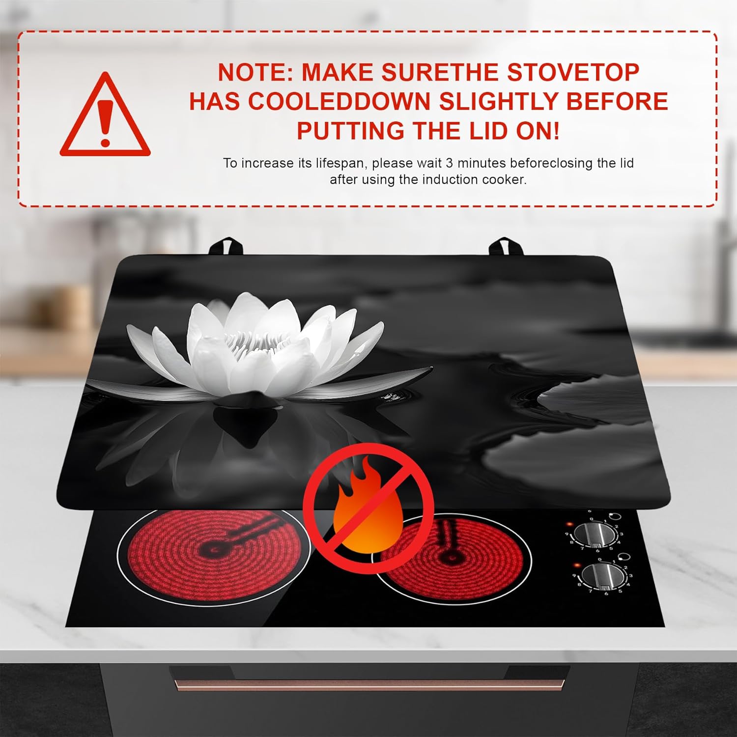 Stove Top Cover Flower Gas Stove Top Cover for Home Decoration Kitchen Pad Non-Stick Washable Cooktop Covers Countertop Protector Keep Stove Clean (White lotus-3, 28L"x20W")