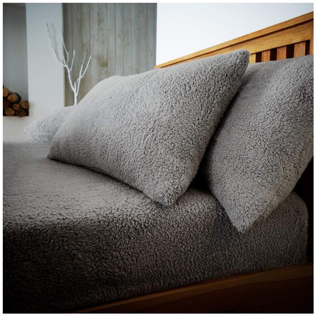 GoldStar® Teddy Fleece Pair Pillow Case Fluffy Warm and Cozy in Colours, Silver