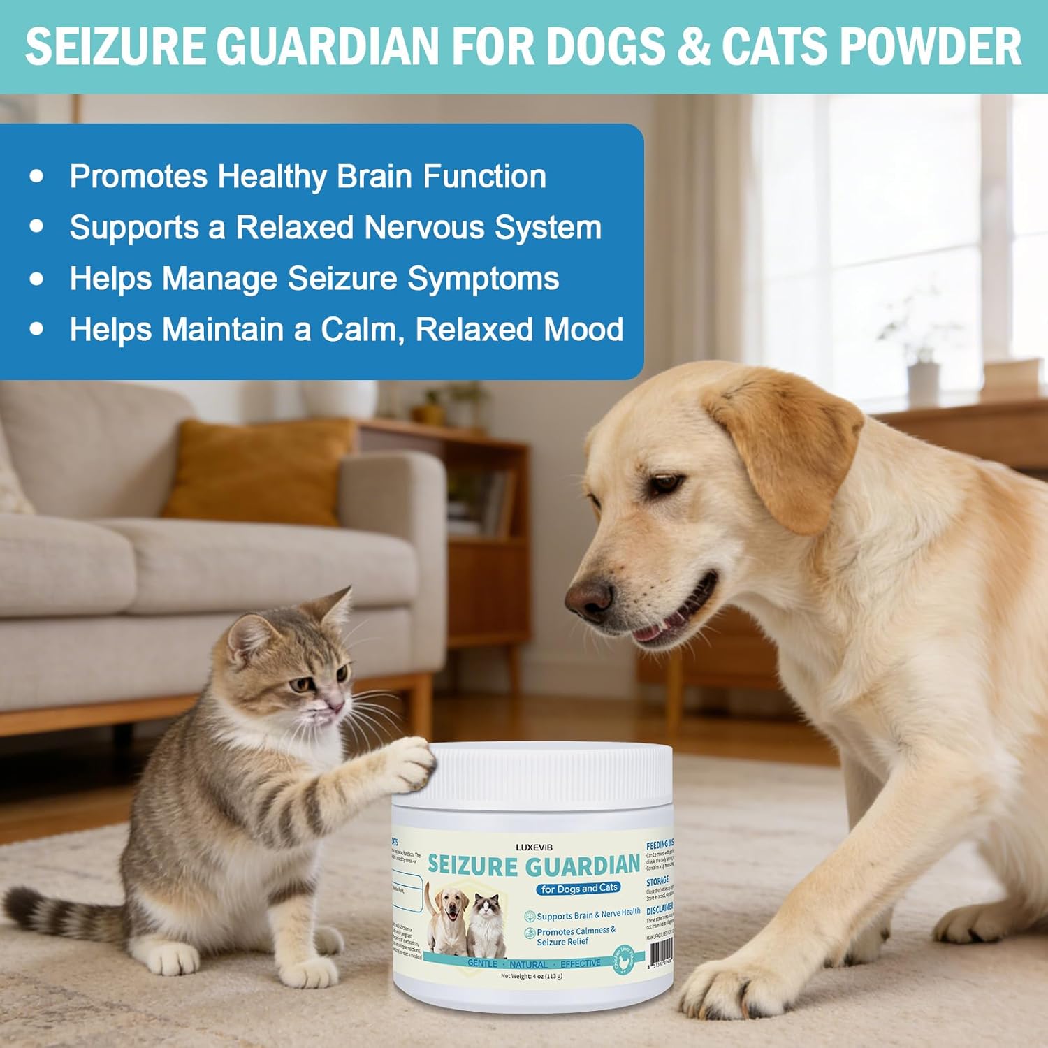 Nervous System Supplements, Seizure Guardian for Dogs and Cats, Natural Herbal Formula for Daily Relaxation, Stress Response and Reduce Sudden Loss of Balance or Collapse - 4 oz