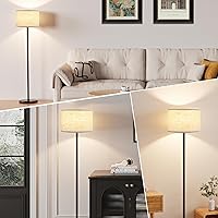 Vista 6 de Ambimall Juego de 2 lámparas de pie modernas de 60'', 2PK lámparas altas para sala de estar y dormitorio, pantalla beige con poste negro
