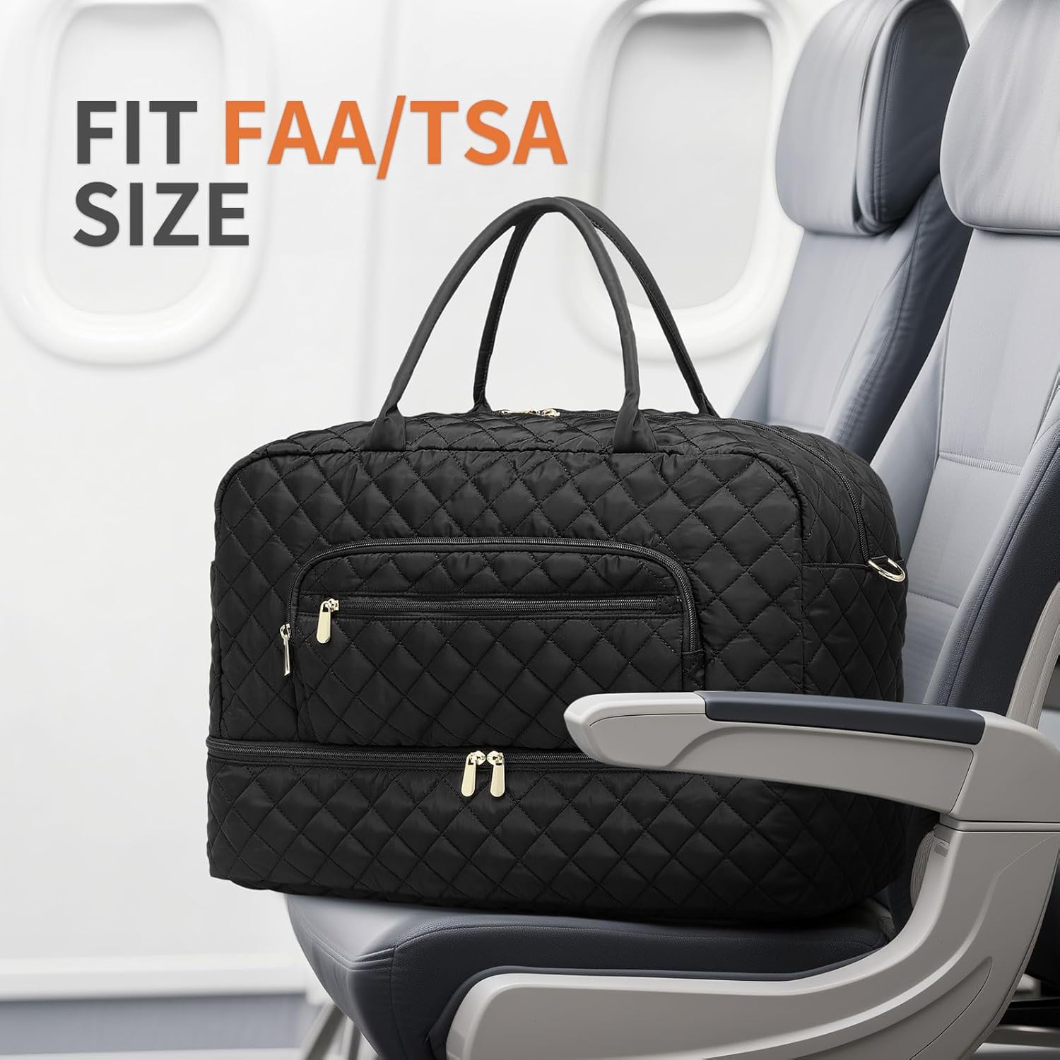 50L Large Travel Duffle Bag for Women, Weekender Overnight Bag W/Shoe Compartment+Wet Pocket+Toiletry Bag TSA Approved, Black - Image 4