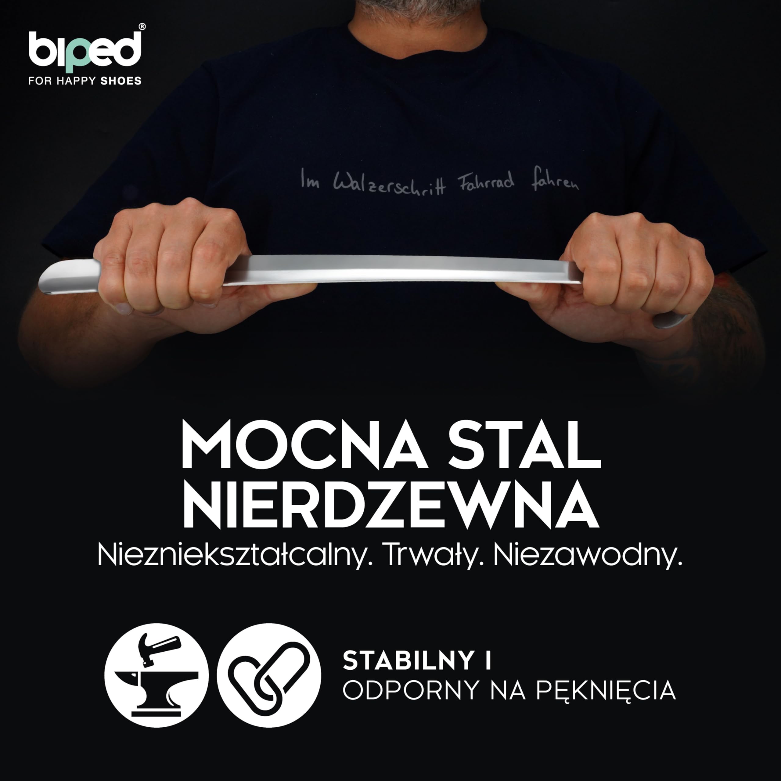 biped łyżka do butów metal długa 42 cm – stal nierdzewna z haczykiem do zawieszenia – solidna i elegancka metalowa łyżka do butów wysokiej jakości z2795