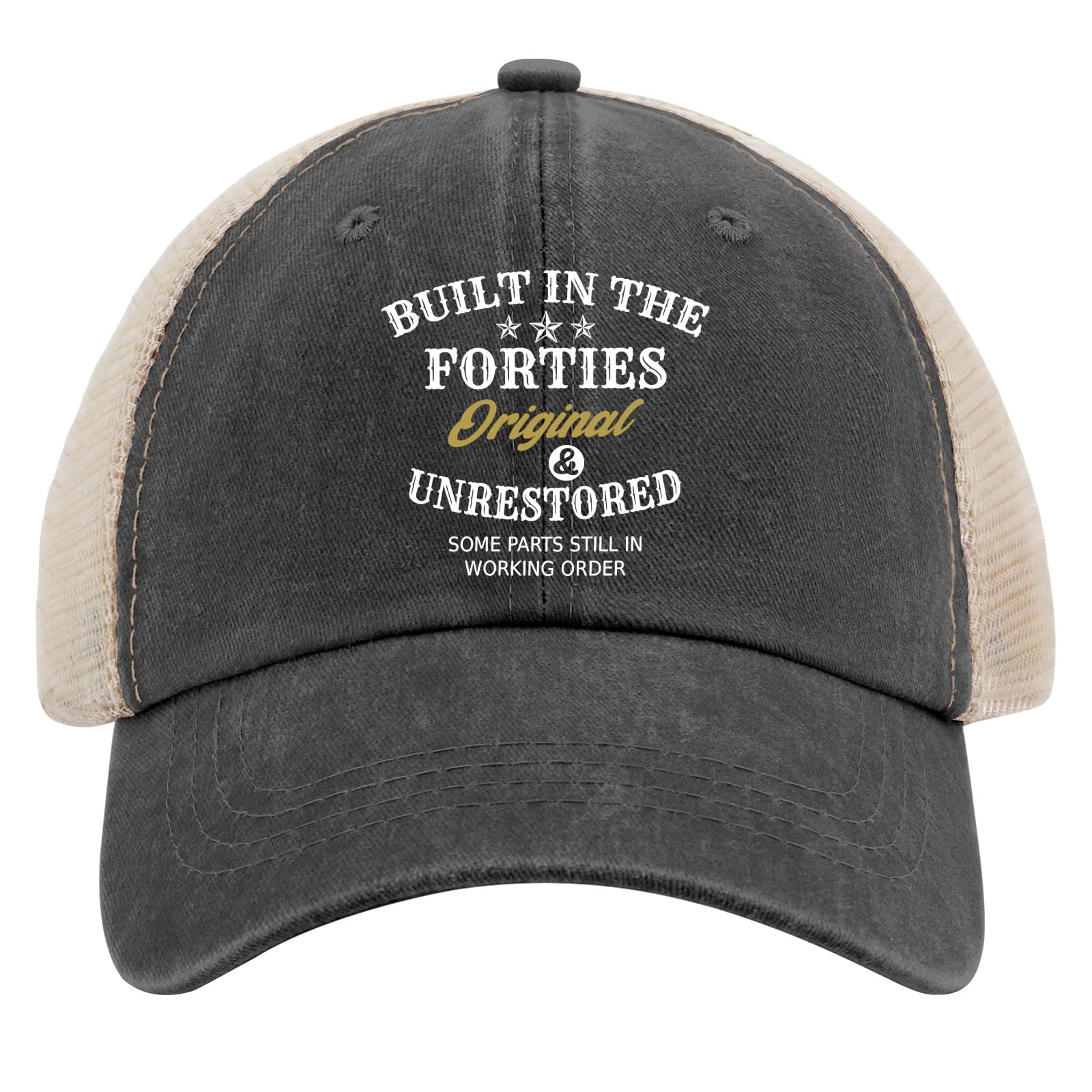Flalori Unisex Grey Built In The Forties Original Unrestored Some Parts Still In Working Order Hat Men Vintage Mesh Baseball Cap For Summer Black