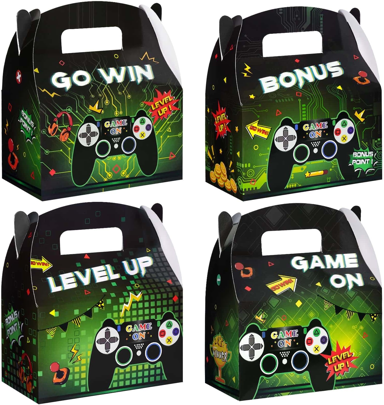 WERNNSAI12 Pcs Video Game Party Favor Boxes - Game On Candy Goodie Mini Cardboard Boxes Watercolor Gaming Party Supplies Video Game Treat Gift Boxes for Boys Kids Baby Shower Party Decorations