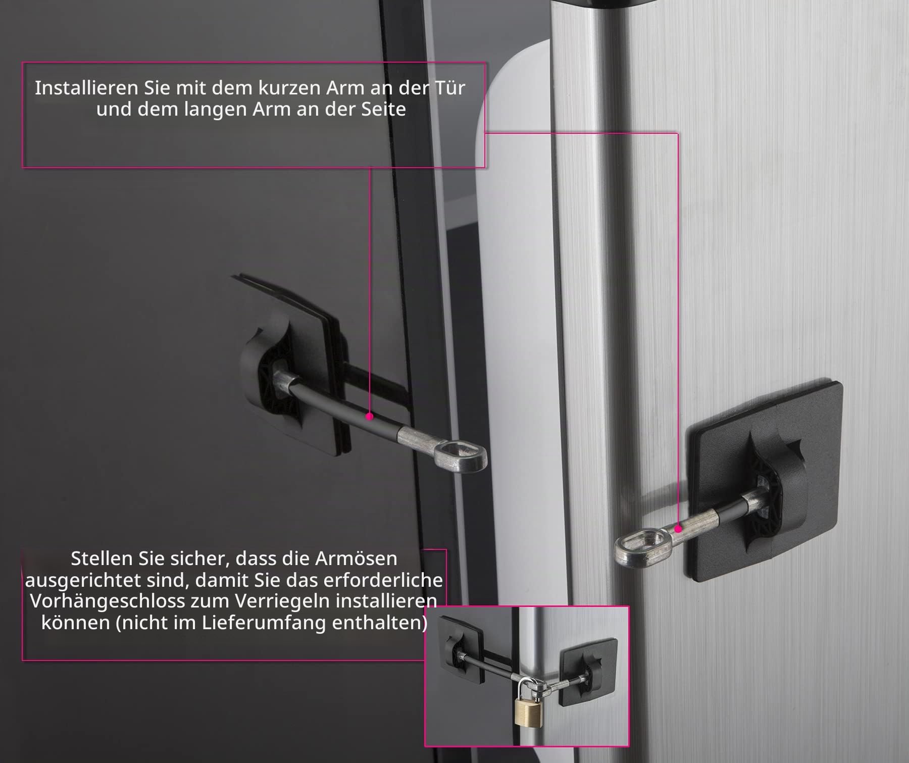 2er-Pack Kühlschrankschlösser mit Vorhängeschloss - Schlösser mit Schlüssel - Kindersicherung für Kühlschrank - Schwarz
