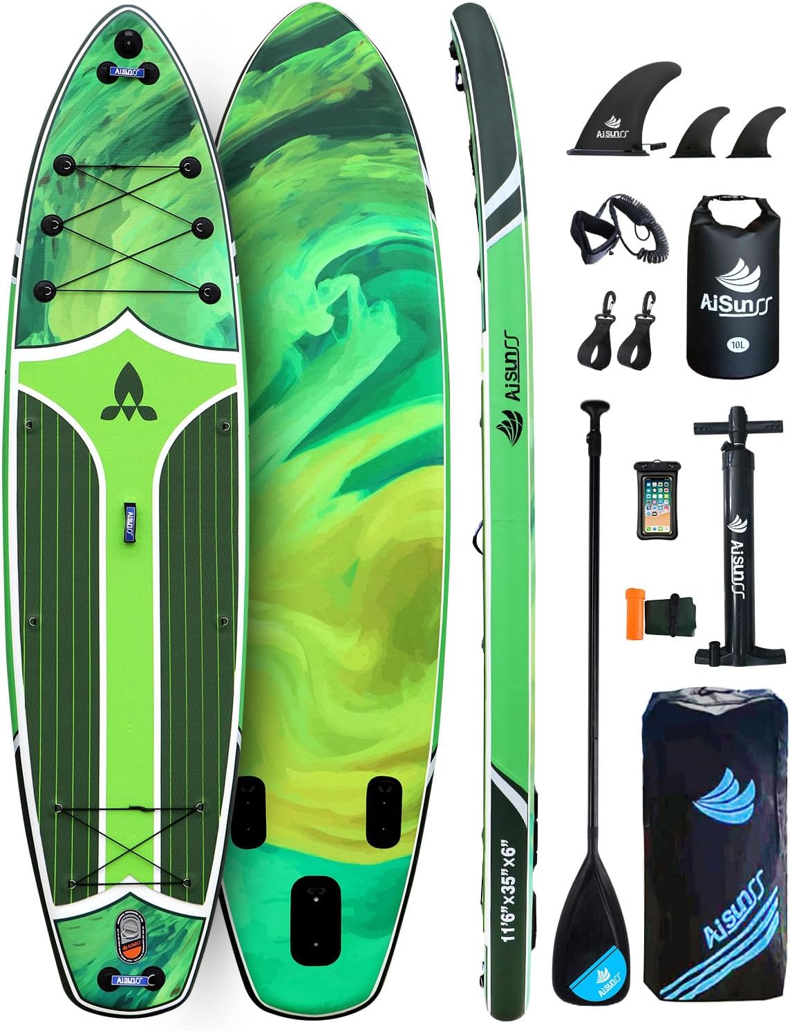 11'6''x35'' Super Wide Inflatable Paddle Board, 450lb Capacity Premium Stable SUP Board for 2+1 People/Family w/100L Backpack, Dual-Action Pump, Safety Leash