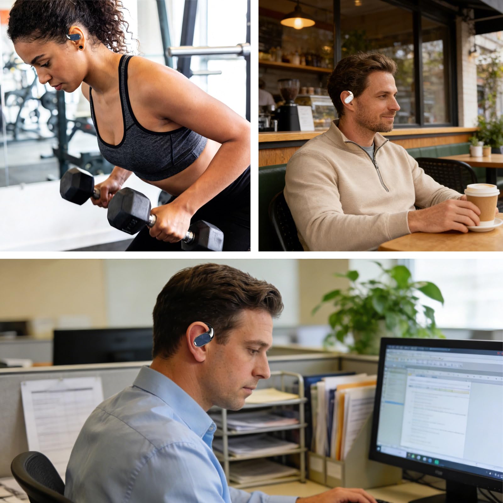 Auricolari aperti, Bluetooth 6.0, wireless, suono potente, 60 ore di riproduzione, impermeabilità IPX5, design leggero, auricolari con gancio per le orecchie con gancio ergonomico, adatti per ciclismo