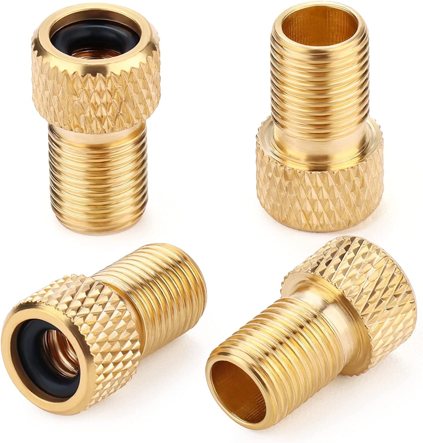 Presta Valve Adapter for Air Compressor, Convert Presta to Schrader Brass Adapter for Bikes, Inflate Tire by Standard Pump or Air Compressor - Built-in sealing ring for effortless pumping (4 Pack)