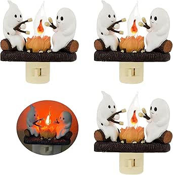2024 Ghost Campfire Flickering Night Light, 3D Spooky Fire Marshmallow
