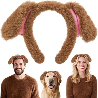 Voiiake Floppy Dog Ears Headband Costumes, Brown Puppy Dog Ear Costume for Adults