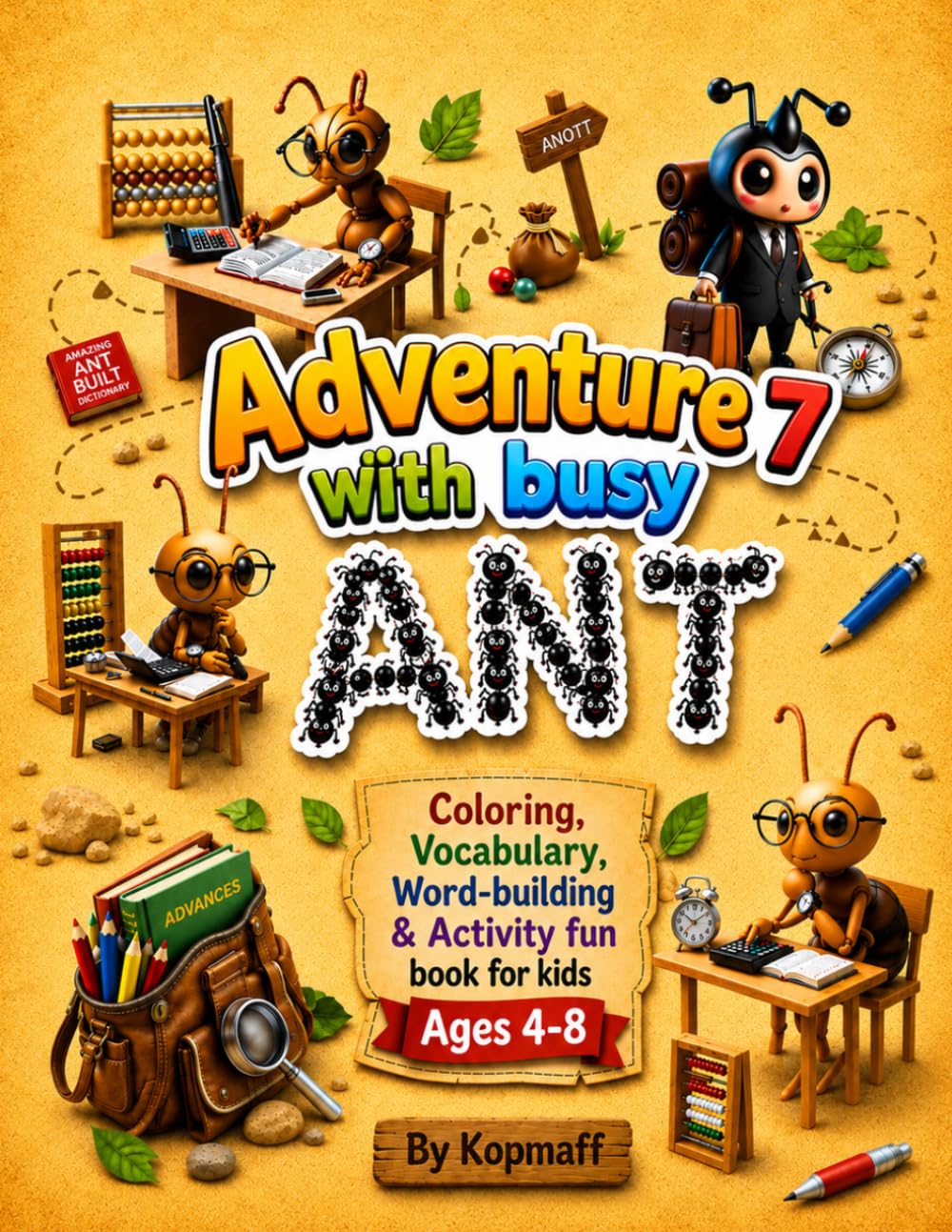 Adventure with busy ANT: Coloring, Vocabulary, Word-building, & Activity Fun Book For Kids Ages 4-8