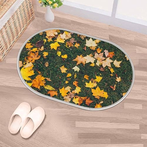 Maple Leaves Bathroom Rug Mat Memory Foam Soft Plush Area Rug Non-Slip Absorbent Oval Rug for Bedroom Bathroom Bathtub Shower (Oval, 40×60cm)
