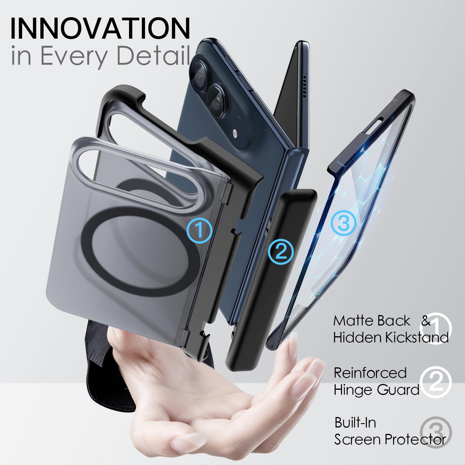 JETech Cover Magnetica Opaco per iPhone Duo con Cavalletto Nascosto, Nero