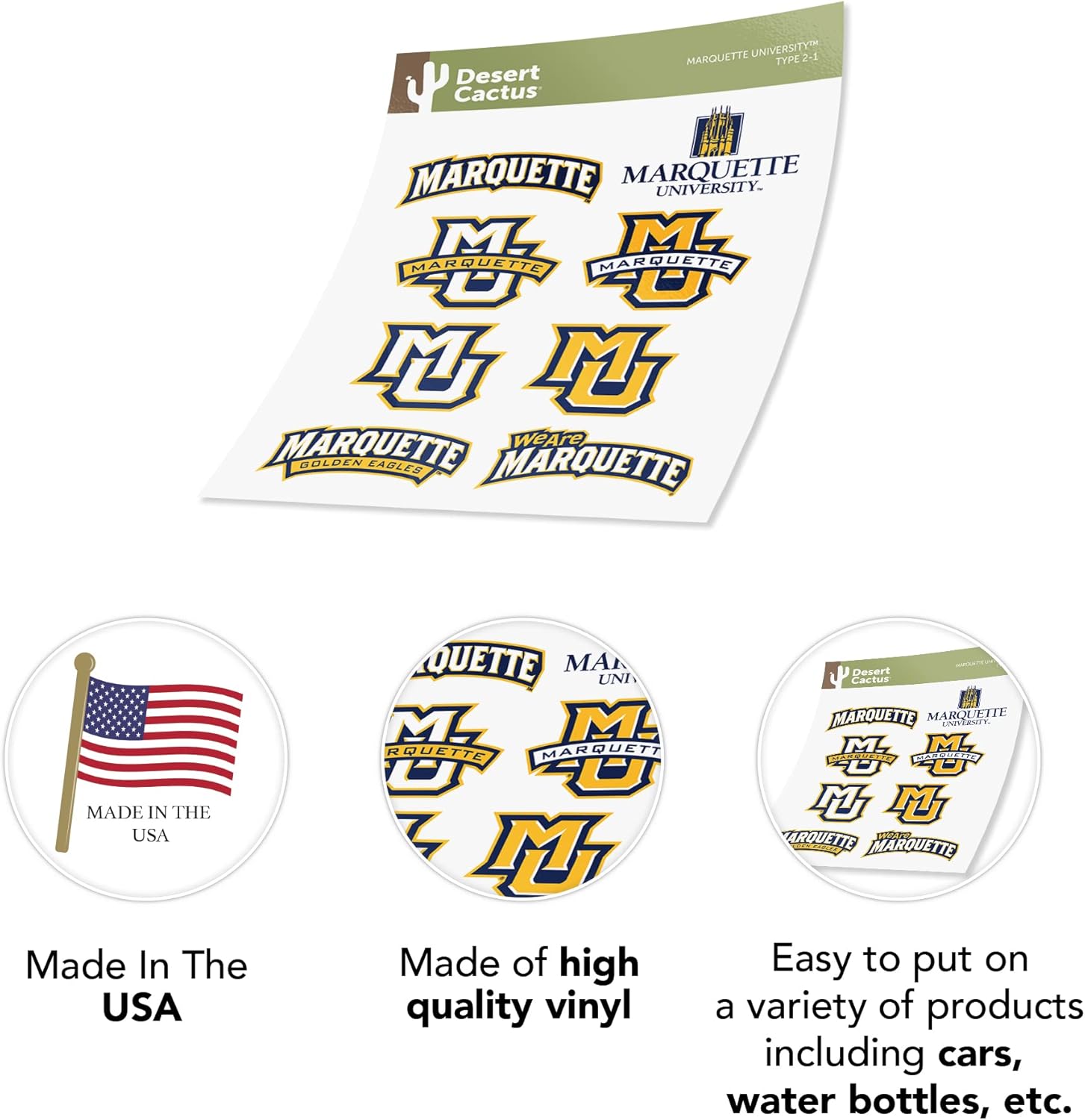 Desert Cactus Marquette University Sticker Marquette Golden Eagles Vinyl Decal Laptop Water Bottle Car Scrapbook Sheet (Type 2) - Image 5