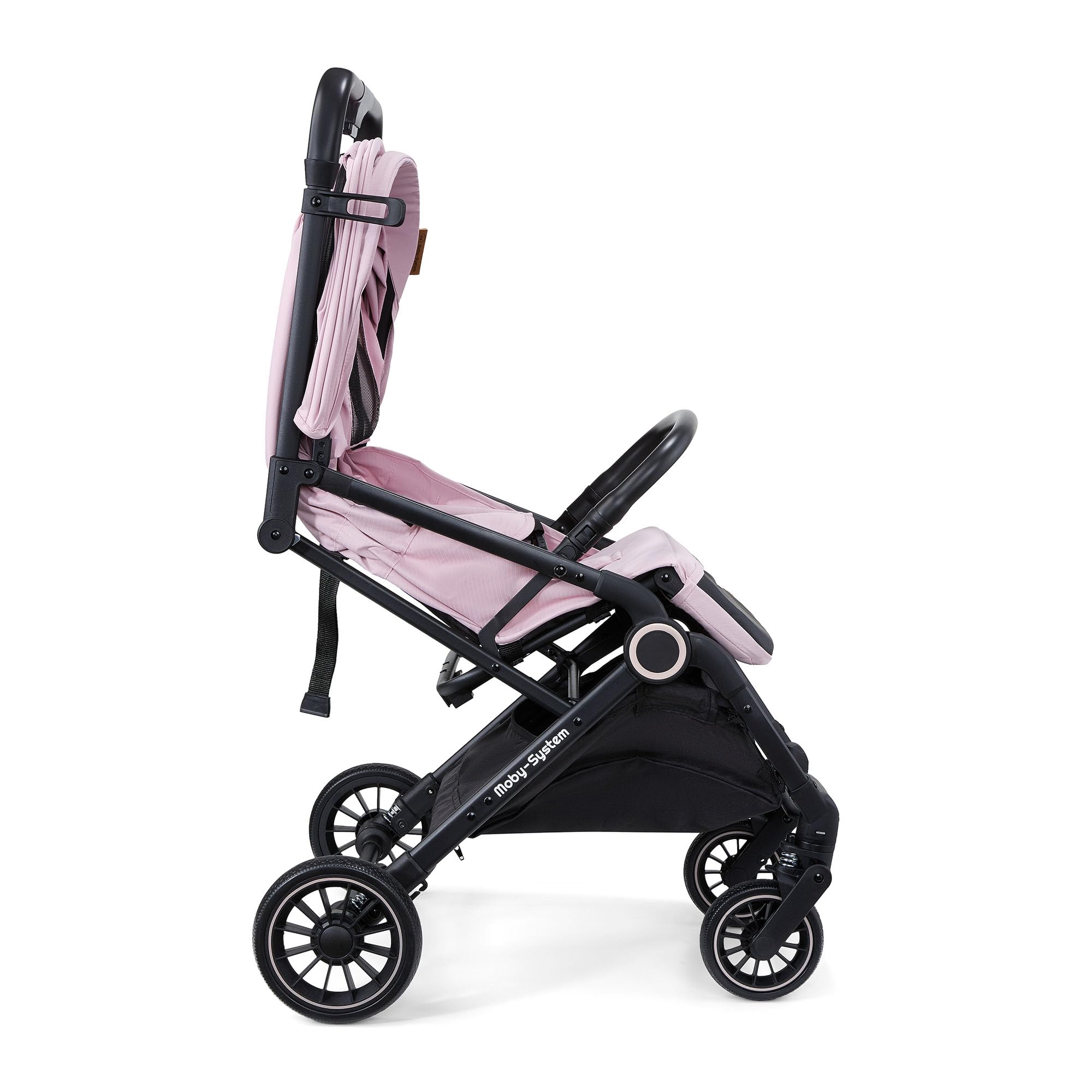 Moby-System LENA PINK PRO Poussette Canne avec Fonction Valise, Légère et Compacte 6–48 Mois, Roues EVA avec Suspension, Capote XXL, Pliage à Une Main, Rose