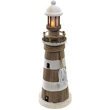 ELLUG Wooden Lighthouse with Flickering LED Lights and Maritime Details for Standing with Timer Function Height 35 cm Brown/White