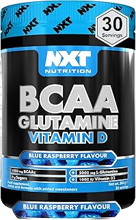 NXT Nutrition BCAA, Glutamine & Vitamin D | BCAAs Amino Acids with Vitamin D3 and L-Glutamine - for Recovery, Gut Health and Muscle Protein Synthesis | 360g - 30 Servings (Blue Raspberry)