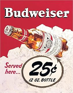 Budweiser - 25 Cents Tin Sign - Nostalgic Vintage Metal Wall Décor - Made in USA