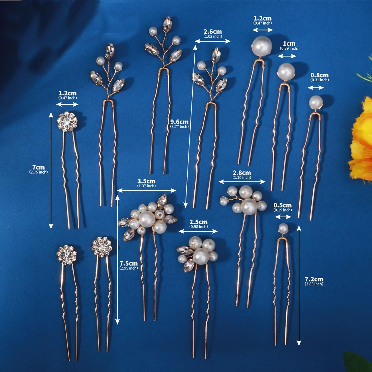 13 Pieces Pearl Crystal Bridal Hair Pins Rhinestone Flower Wedding Gold Hair Pieces Prom Accessory for Women Wedding Hairstyles