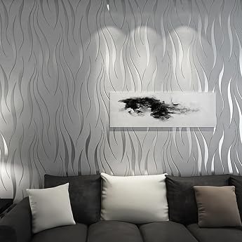 Silber Grau Tapete f r Wohnzimmer Schlafzimmer Wellen Gepr gte 3D Effekt Glitter Tapete Modern Vliestapete 950CM 53CM
