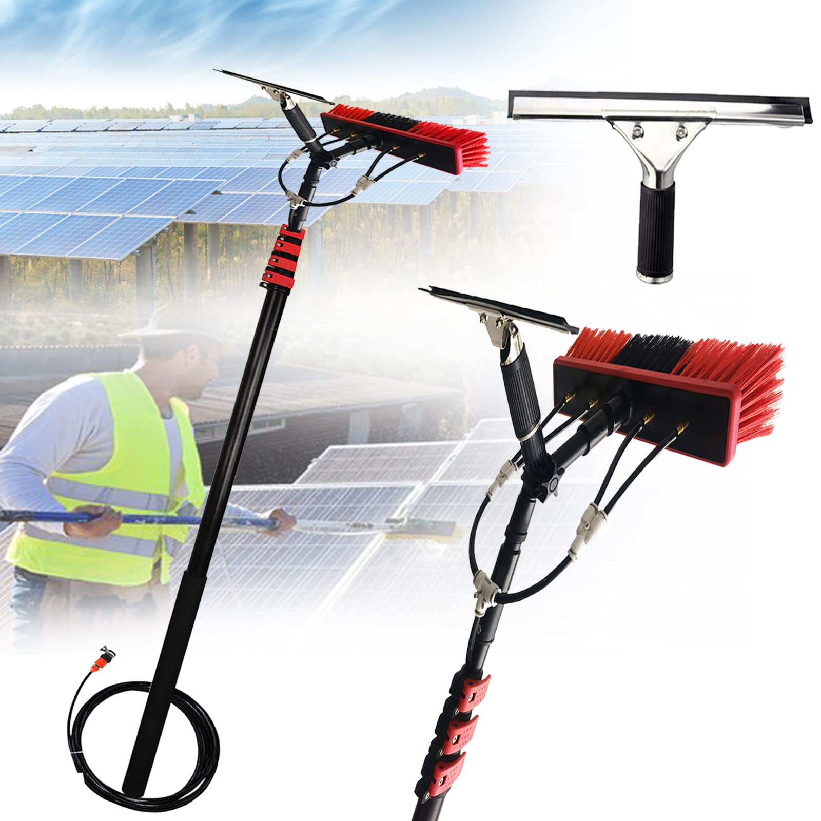 BHFLJSAQ Telescopic Window Cleaning Pole with Water Fed Brush, 18FT Extendable Cleaner for Conservatory Roofs, Adjustable Angle Scraper for PV Panel Cleaning, 5.4M