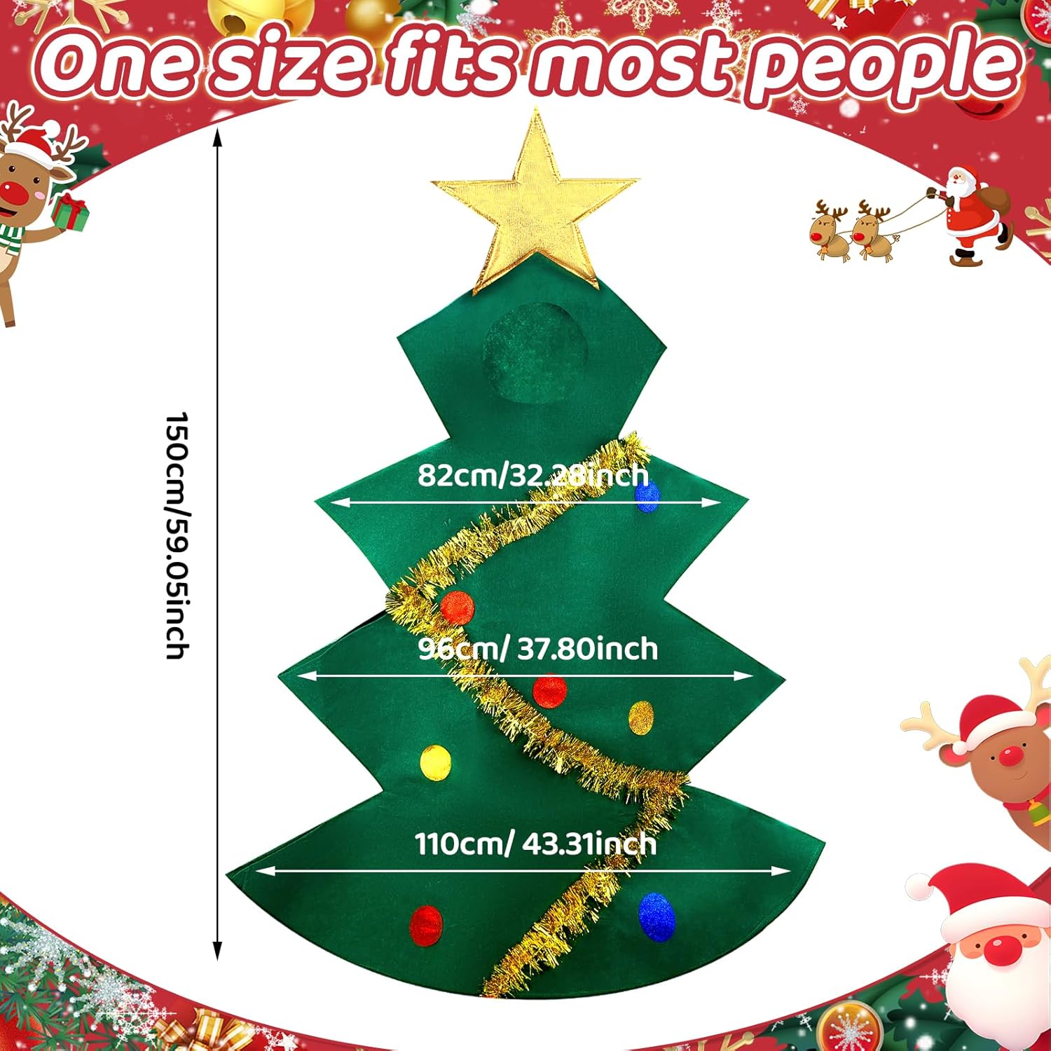 Christmas Tree Costume, Xmas Tree Costume for Women Men, Adult Christmas Outfits for Funny Holiday Party - Image 2