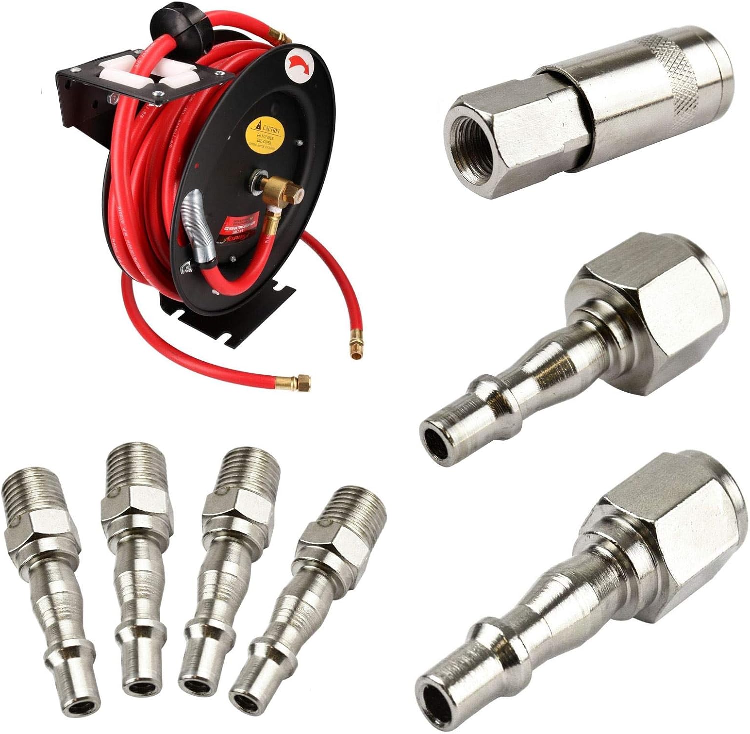 Retractable 30 Feet 3/8 Air Hose Wall Mountable Reel + Quick Release Fittings