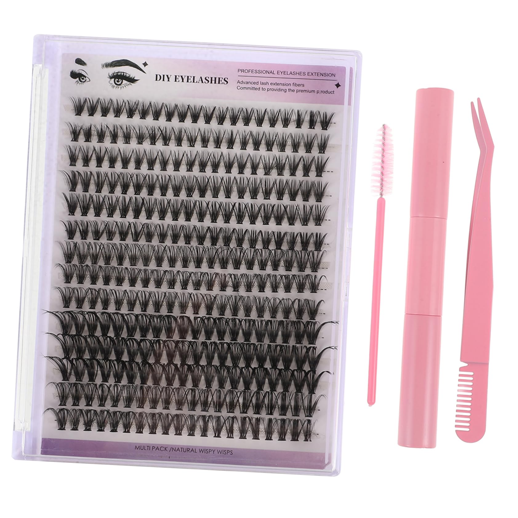 Healeved False Eyelashes Set Lash Clusters Kit Fluffy Eyelashes Extension Kit Lash Bond Seal for Natural Makeup Look