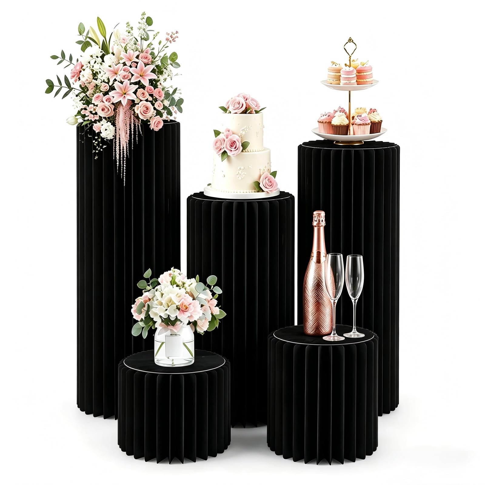 Piliers en carton pliables noirs pour sublimer vos tables de mariage et anniversaires