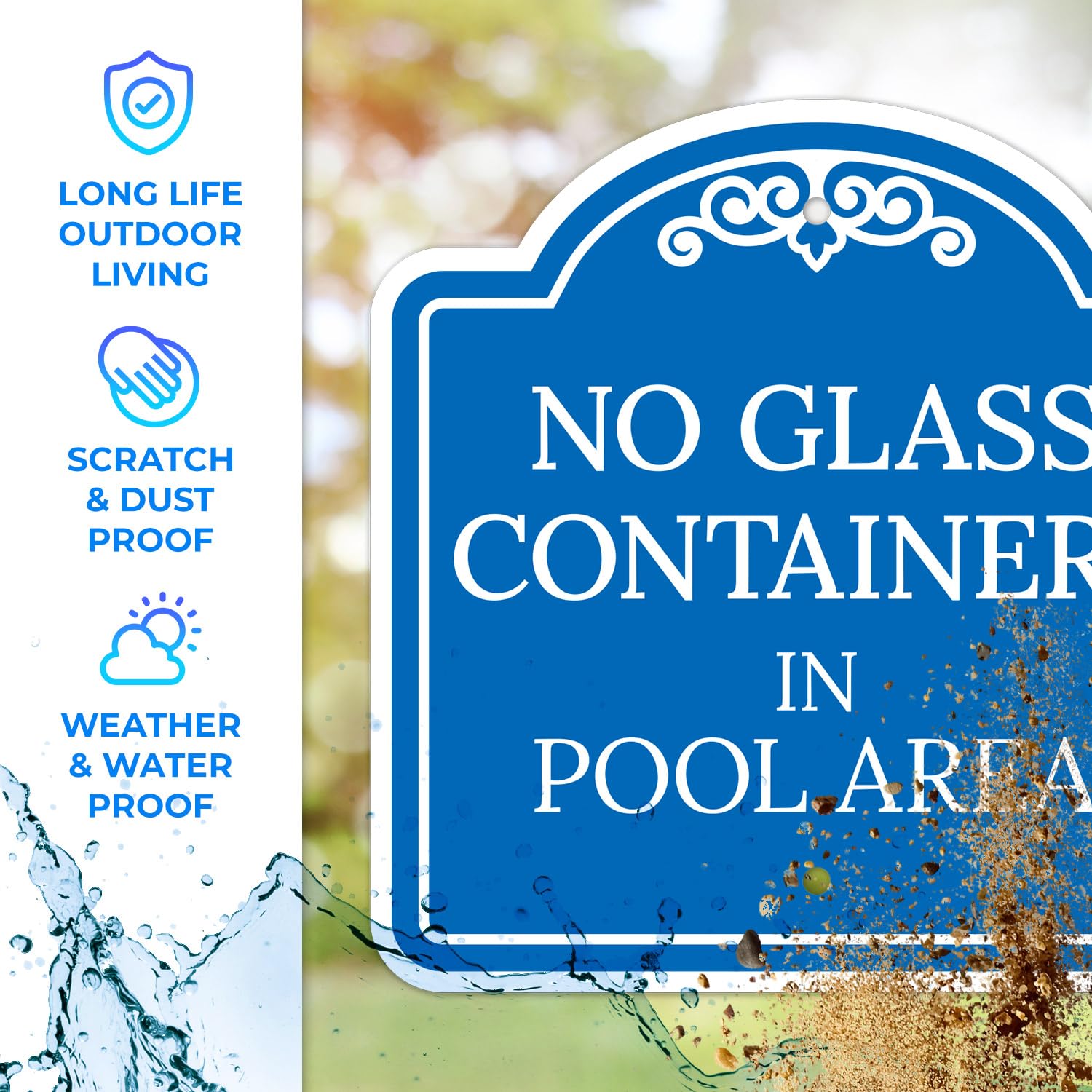 No Glass Containers in Pool Area Sign, 18x18 Inches, ACM, Fade Resistant, Made in USA by Sigo Signs