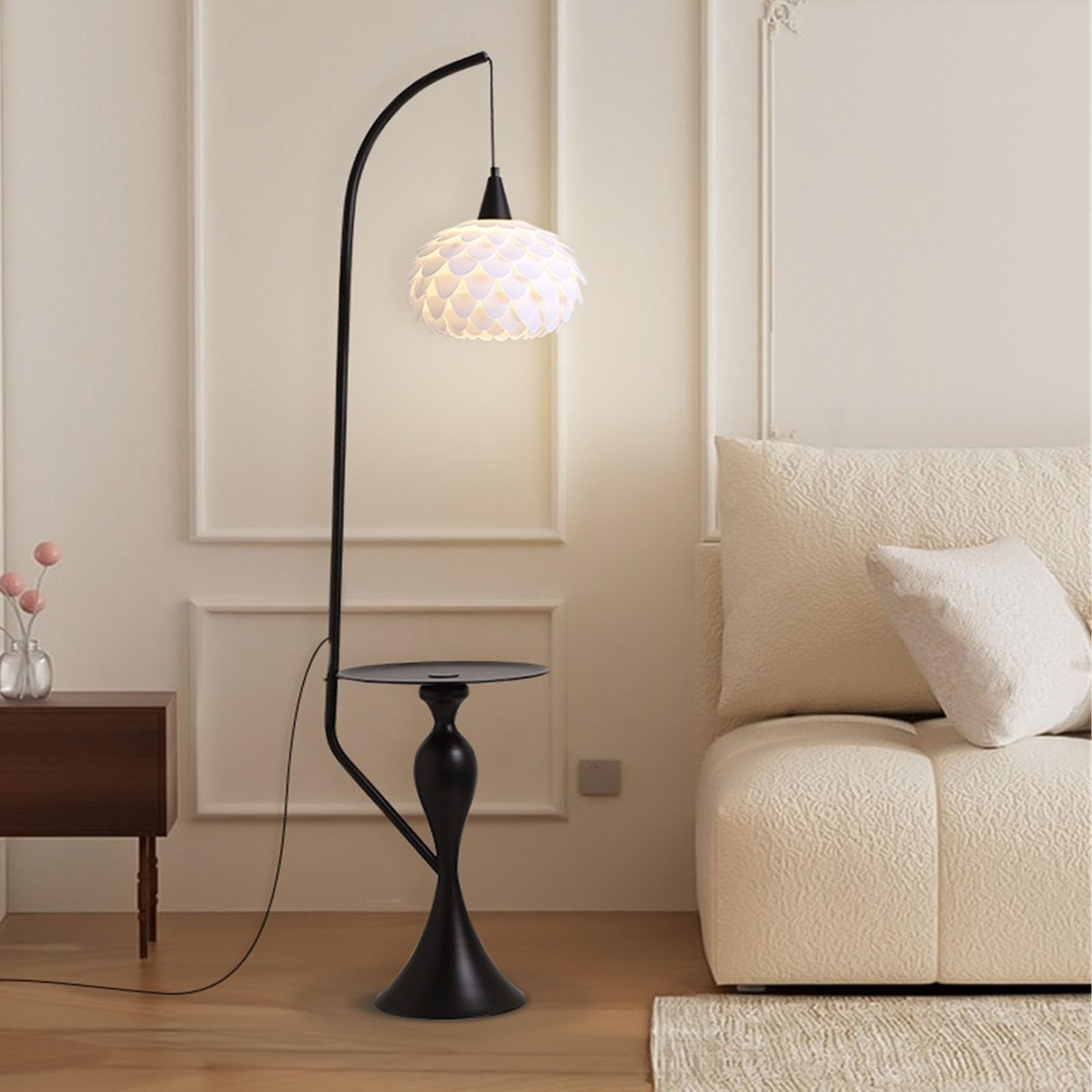 Wohnzimmer Stehlampe* Stehlampe, Schreibtischlampe, Stehlampe, Stehlampe mit Tisch, Beistelltisch-Stehlampe mit Holzende, moderner Regal-Beistelltisch for Schlafzimmer, Wohnzimmer, Büro-Stehlampe, Tis