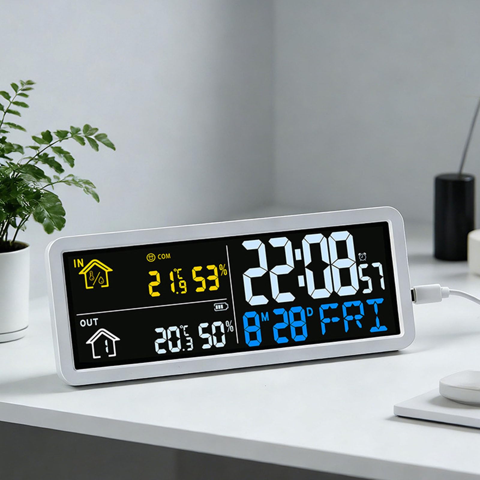 Reloj digital con pantalla grande para hora, fecha y humedades, temperatura, oficina, visualización digital, reloj de pared grande
