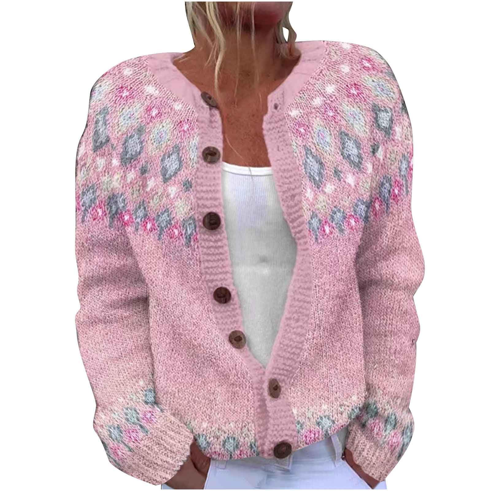 Womens Fair Isle Sweaters Vintage Argyle Iceland Norway Cardigan Sweater Colorful Crew Neck Long Sleeve Cardigans