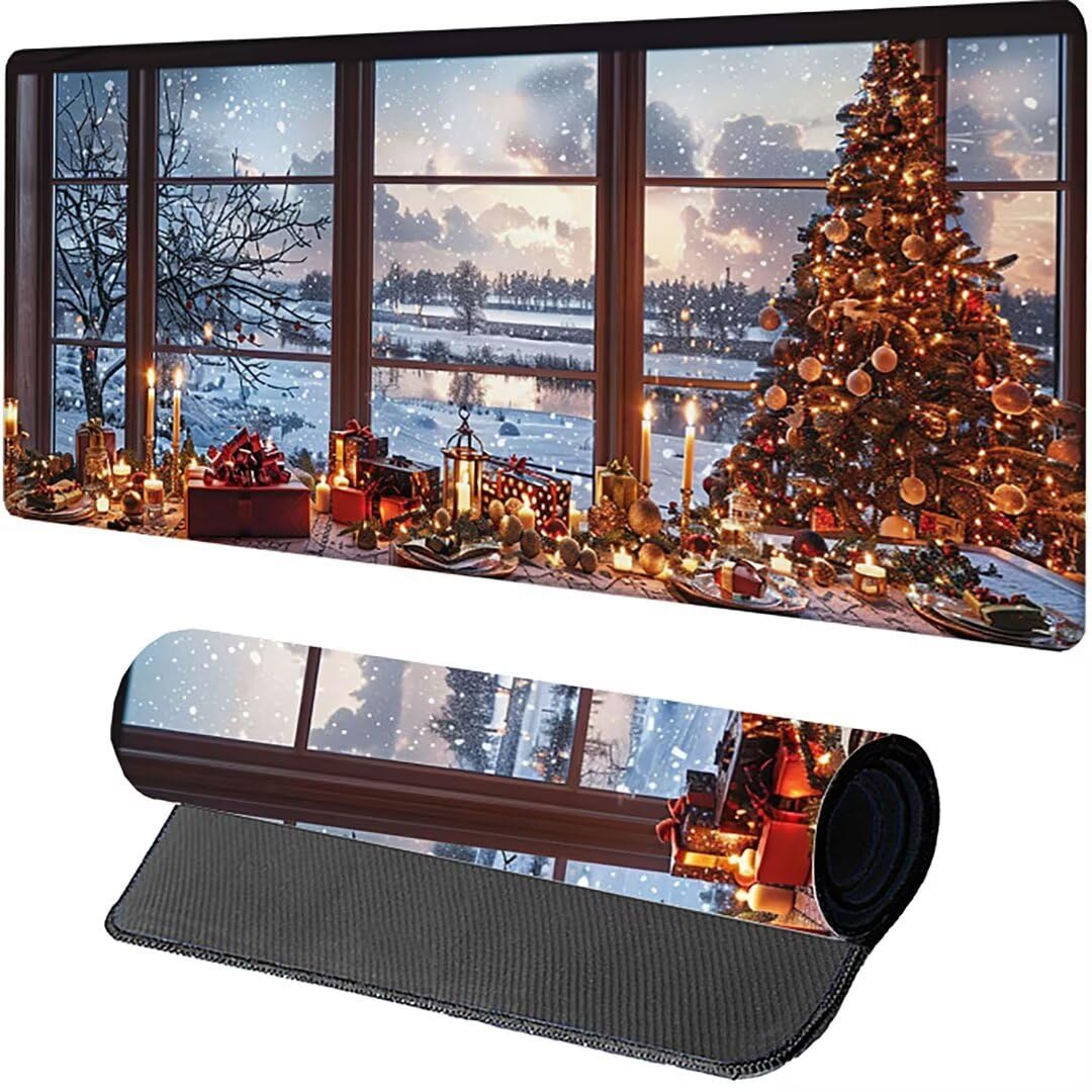 Excel Shortcut-Tasten-Mauspad - erweitertes großes 1200 x 600mm XL-Spickzettel-Gaming-Mauspad | PC-Büro-Tabellenkalkulation-Tastaturmatte | rutschfeste genähte Kante Schnee Weihnachten