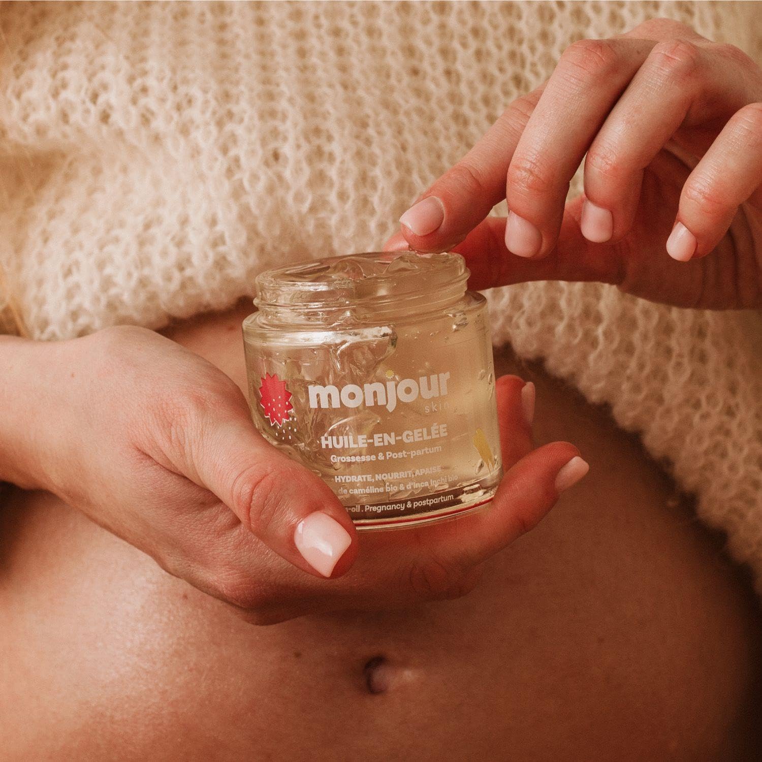 Huile-en-Gelée Grossesse Post-Partum Naturelle 98% Prévention Vergetures Caméline Bio Inca Inchi Nourrit Hydrate Apaise Peau