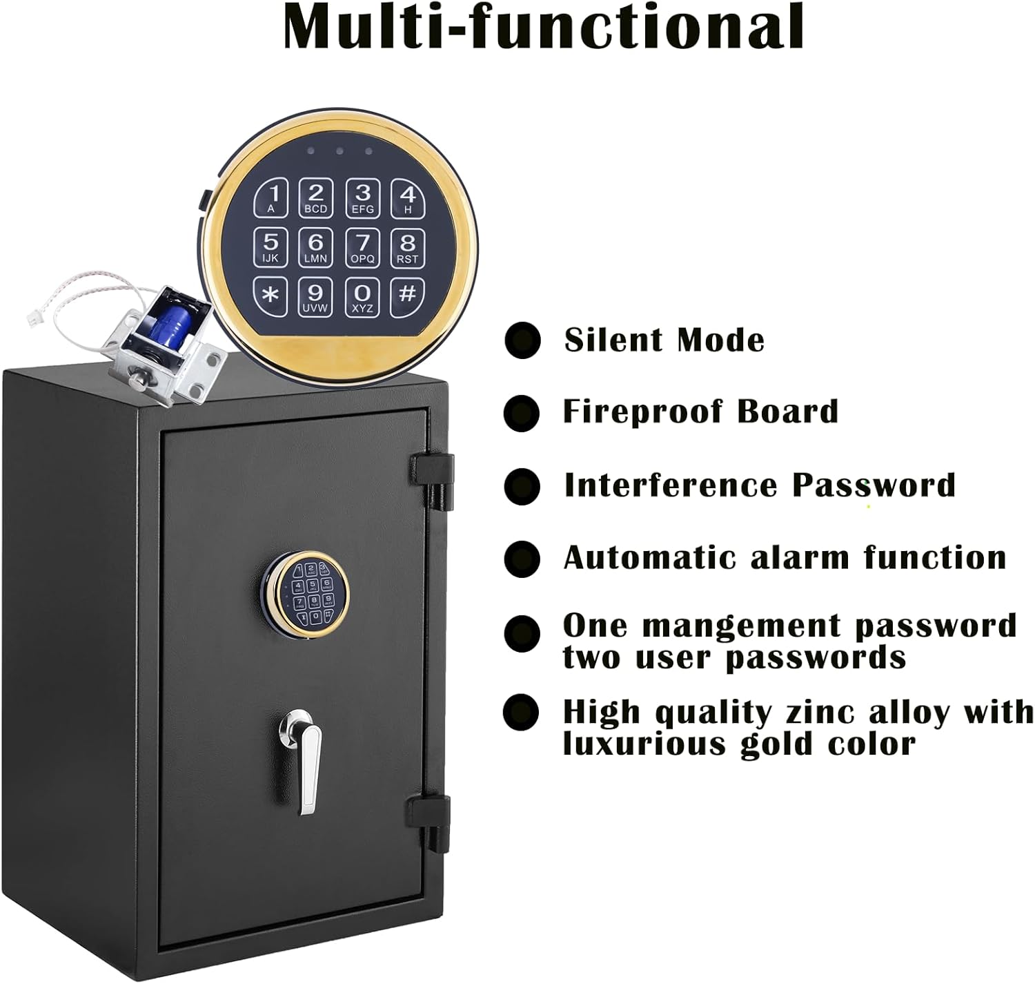 Gun Safe Lock Replacement, Upgrade Golde Keypad Electronic Safe Lock with Solenoid Lock 2 Override Keys and Circuit Board