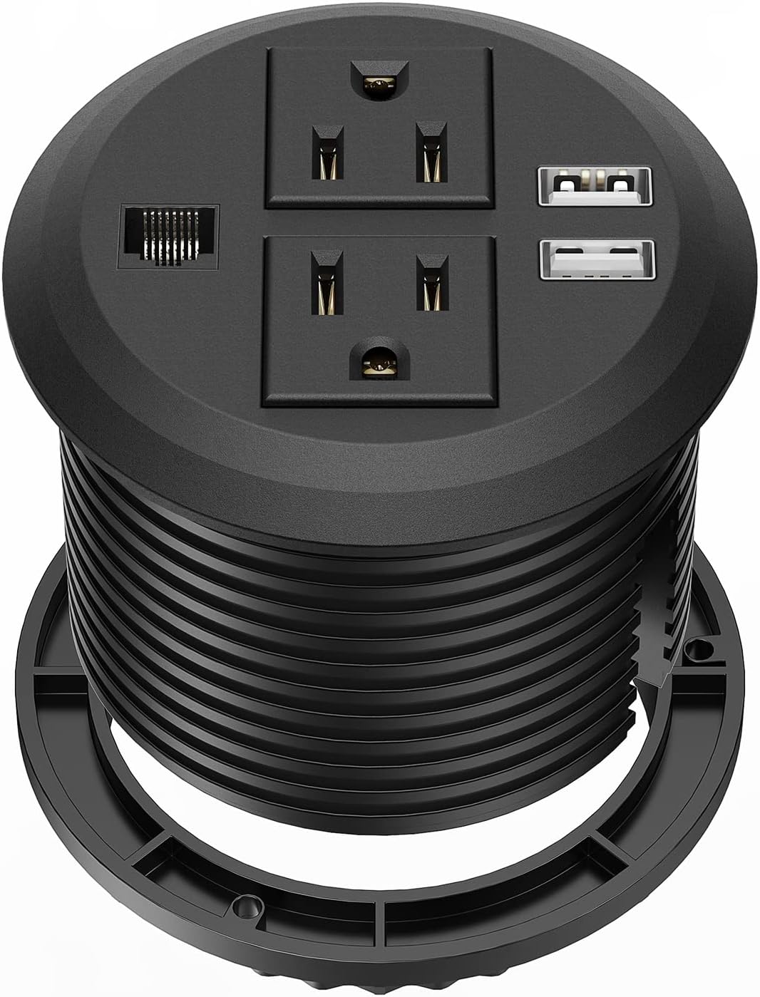 BTU Desktop Power Grommet 3 inch, Desk Power Outlet Socket Recessed Power Strip with 2 AC Outlet & 2 USB Ports & 1 CAT6 & 10ft Power Cords for Computer, Table, Kitchen, Office