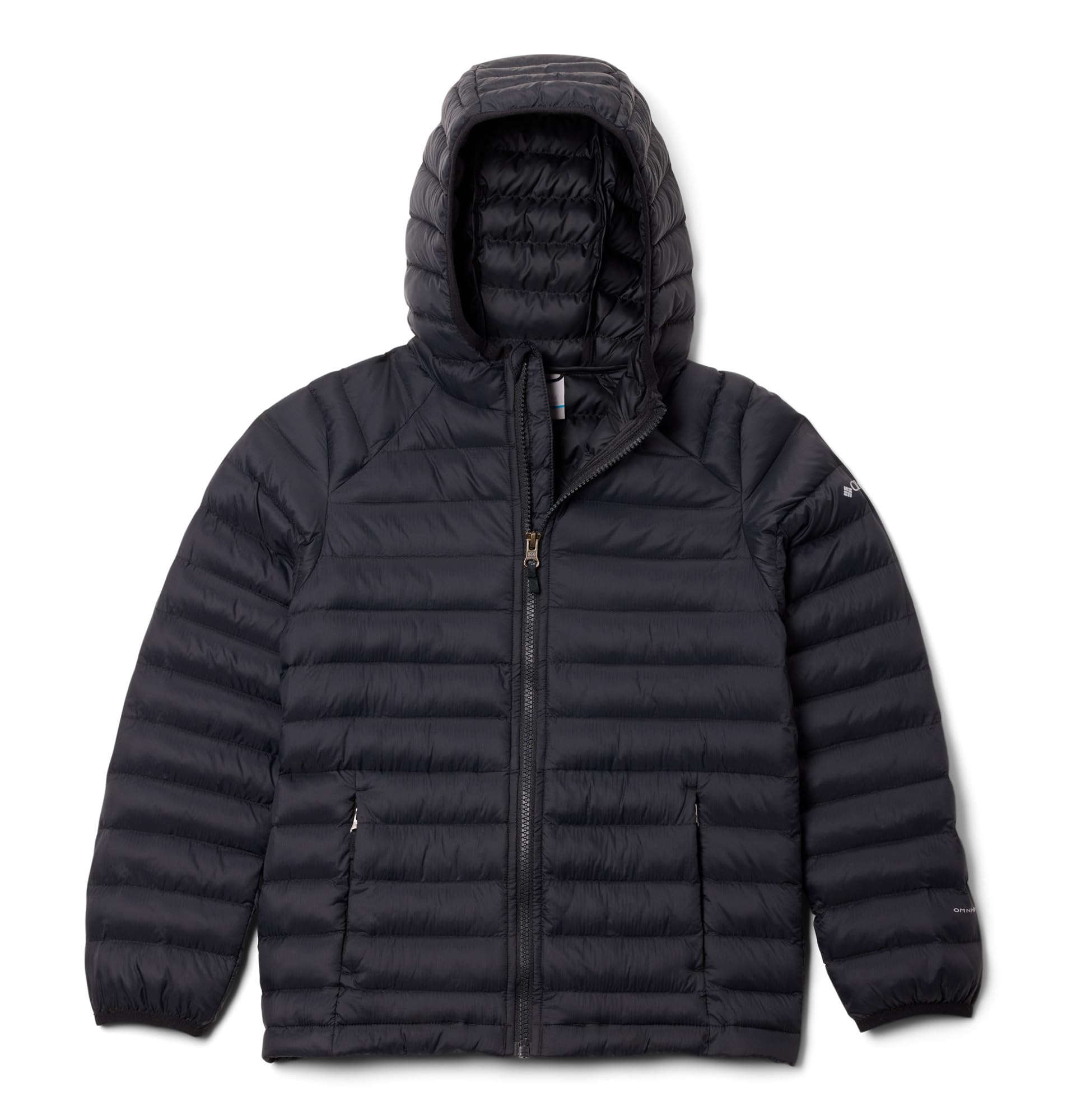 Columbia Youth Powder Pass Hooded Jacket, Hooded Puffer Jacket, Black, Small