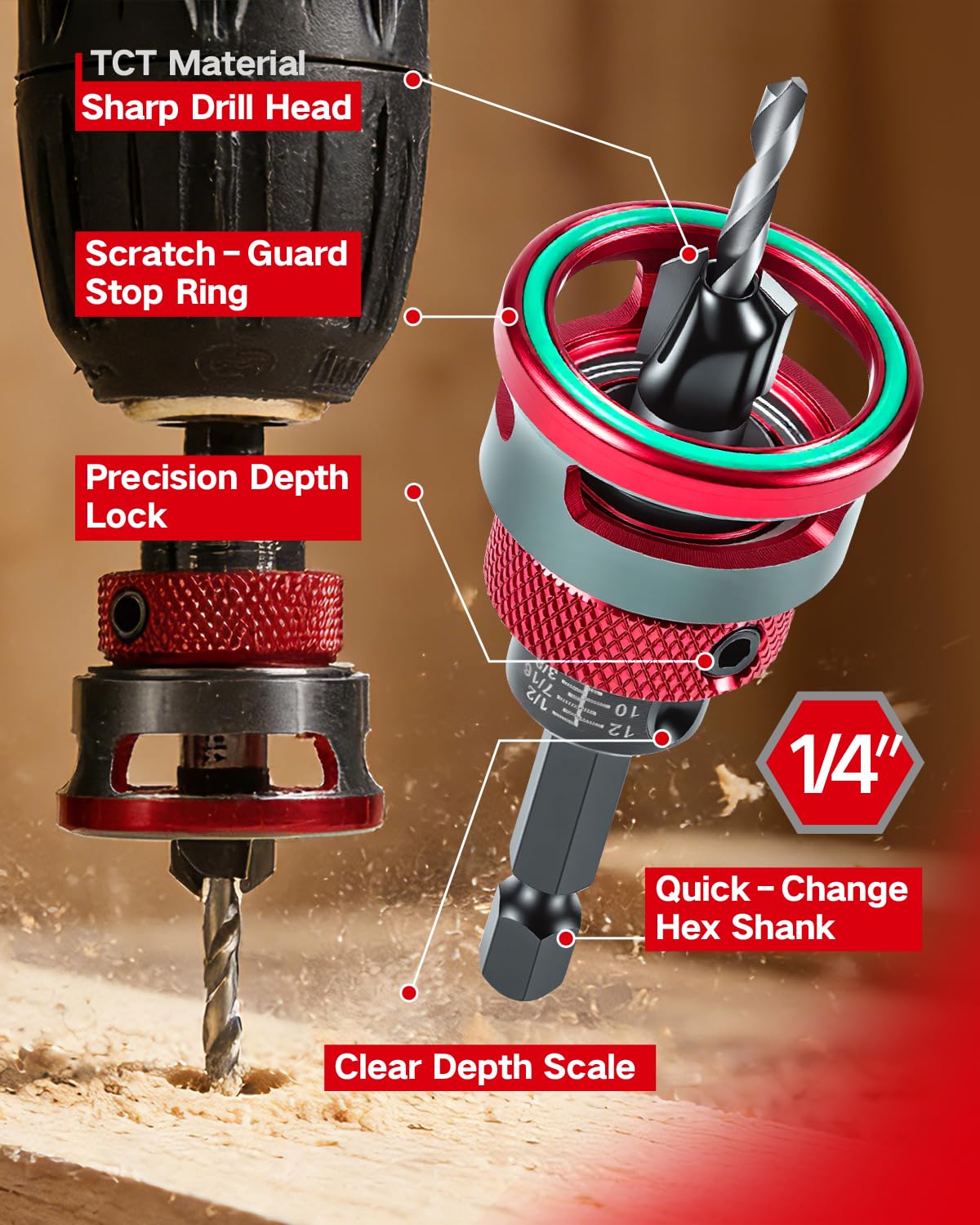 9-Piece Countersink Drill Bit Set - Woodworking -2