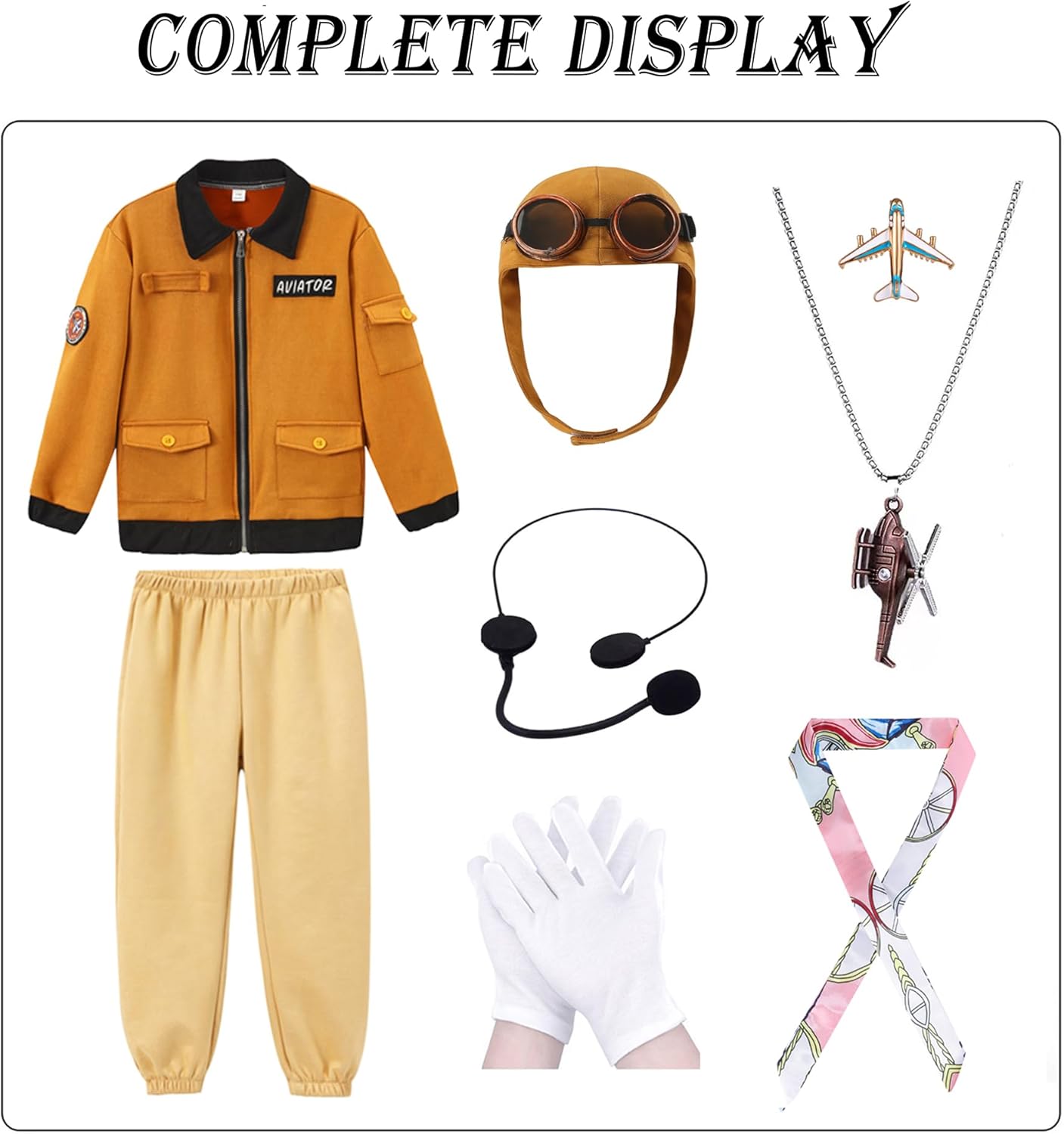 Akokvlar 9 Pcs Kids Pilot Aviator Costume Earhart Historical Costume for Girls Boys - Image 3