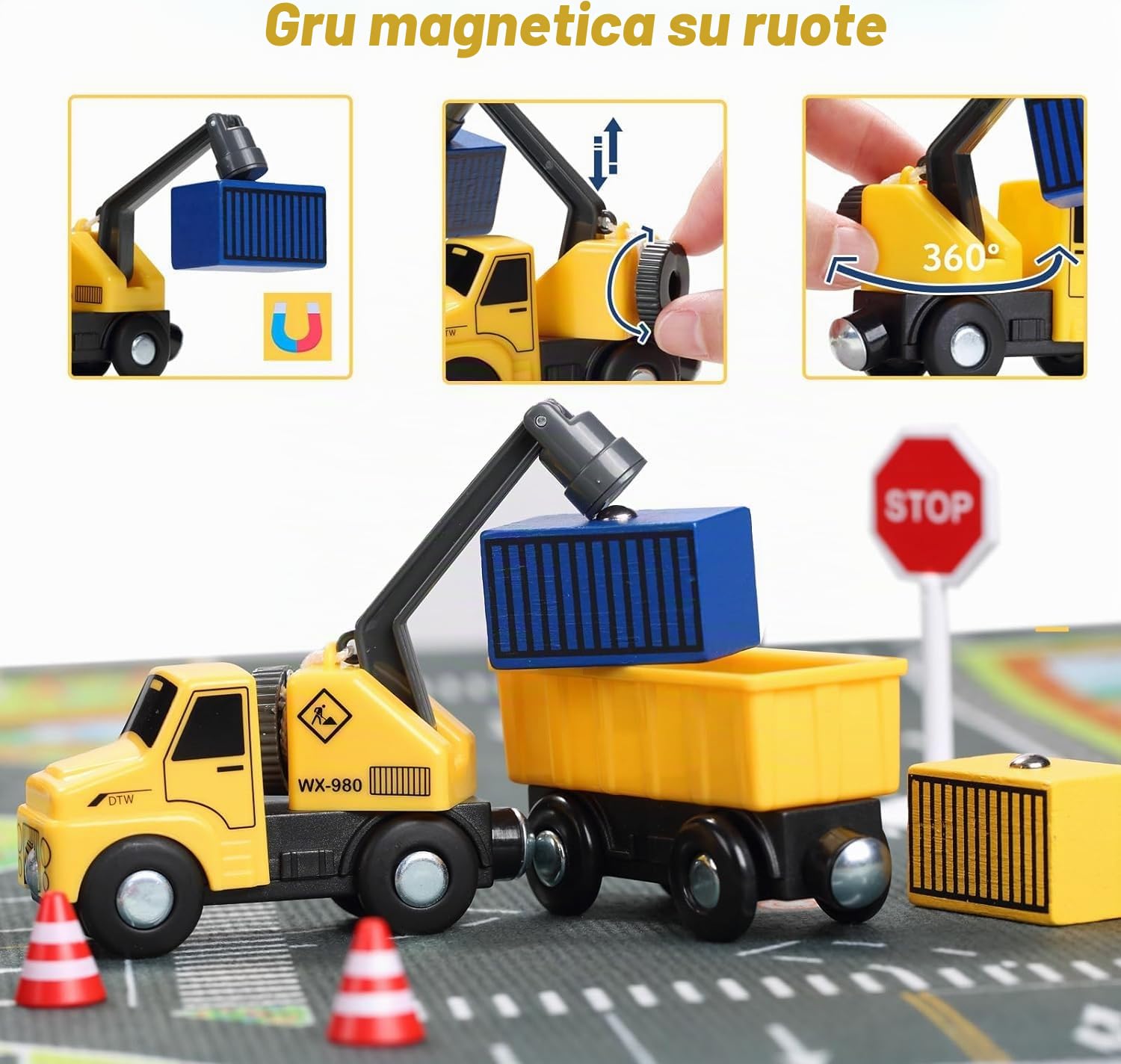 Giant Bean Kit 12 Pz Treno Legno Magnetico Bambino Elettrico | Struttura Magnetica Pista Ragazzi Ragazze 3 4 5 Anni Gioco