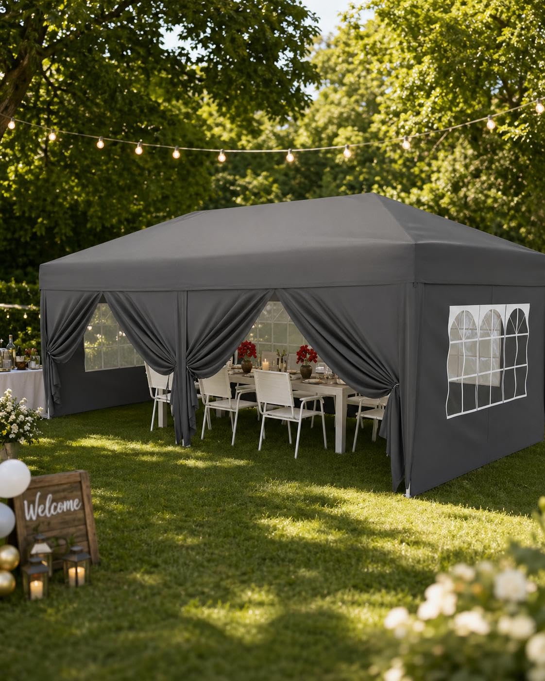 3x6M Pop Up Gazebo with 6 Sidewalls, Marquee Party Tent with 3 Heights Adjustable, Waterproof & UV Protection, Large Heavy Duty Party Canopy with Thicker Support Frames for Outdoor Events, Parties — image 1