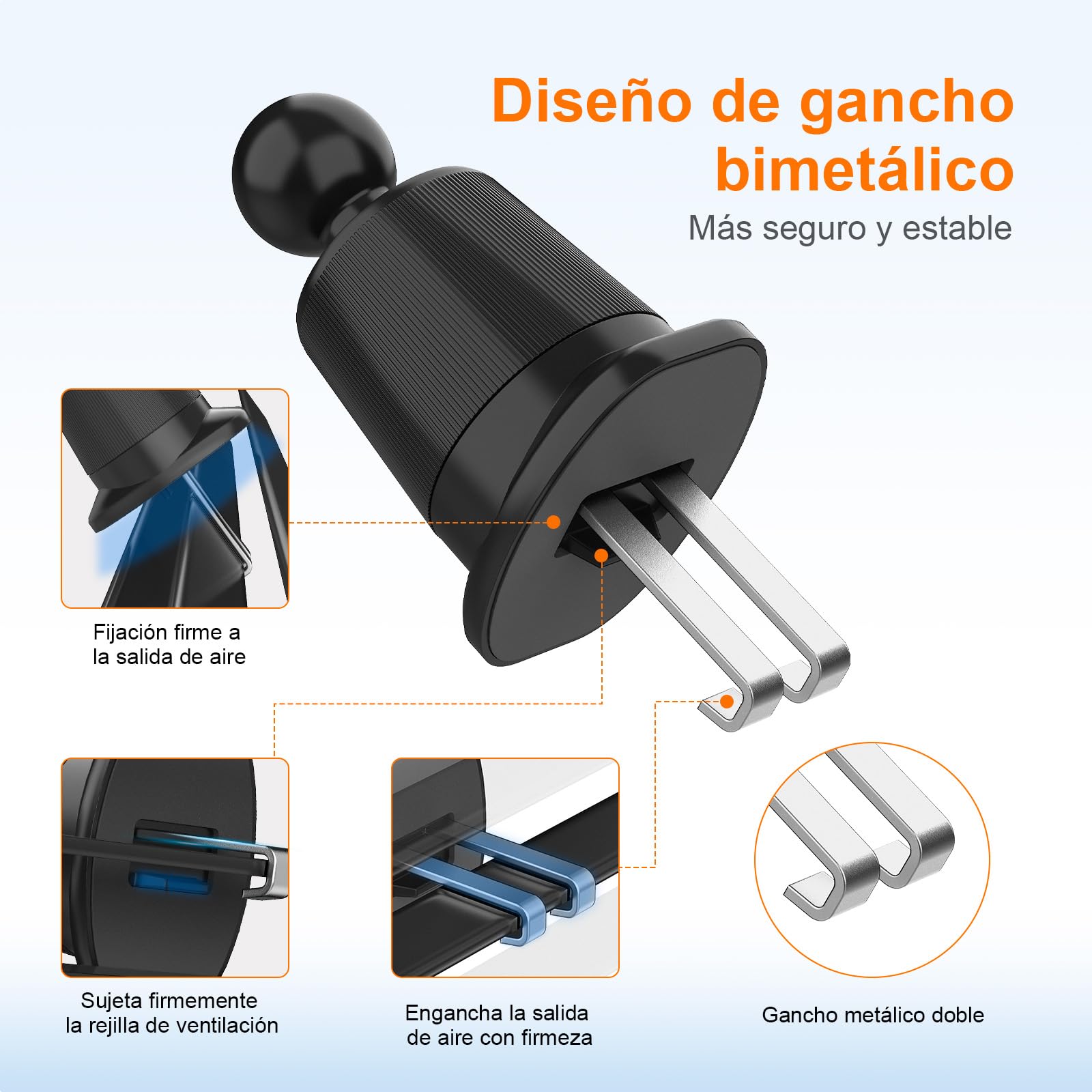 GRIFEMA Soporte Móvil Coche para Rejilla de Ventilación con Cierre Automático, Rotación 360°, Uso con Una Mano, Compatible con Teléfonos de 4,7 a 7 Pulgadas con Funda​​ — view 4