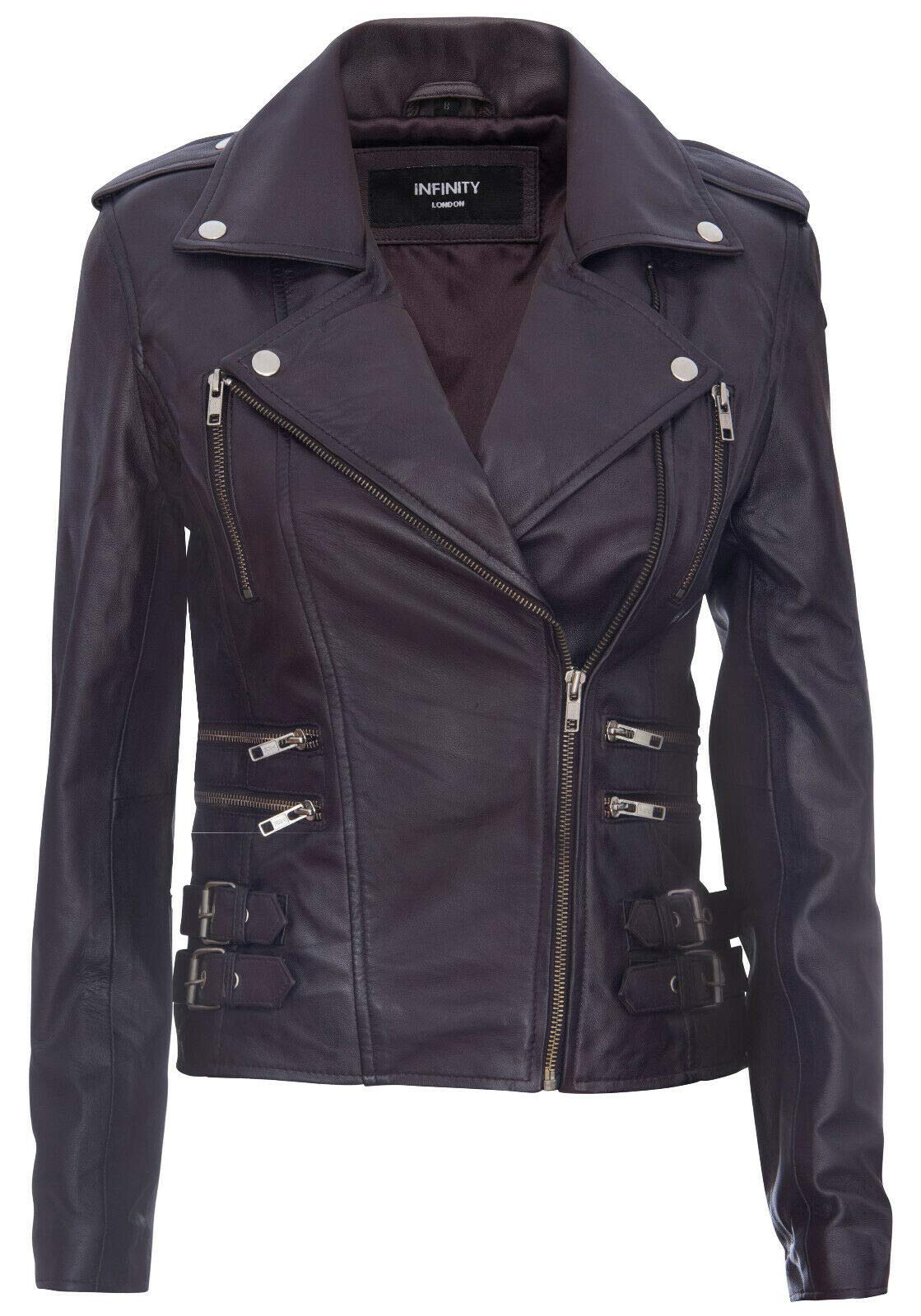 Infinity Leather Women's Purple Leather Vintage Brando Biker Jacket-Orlando In | Size: 18