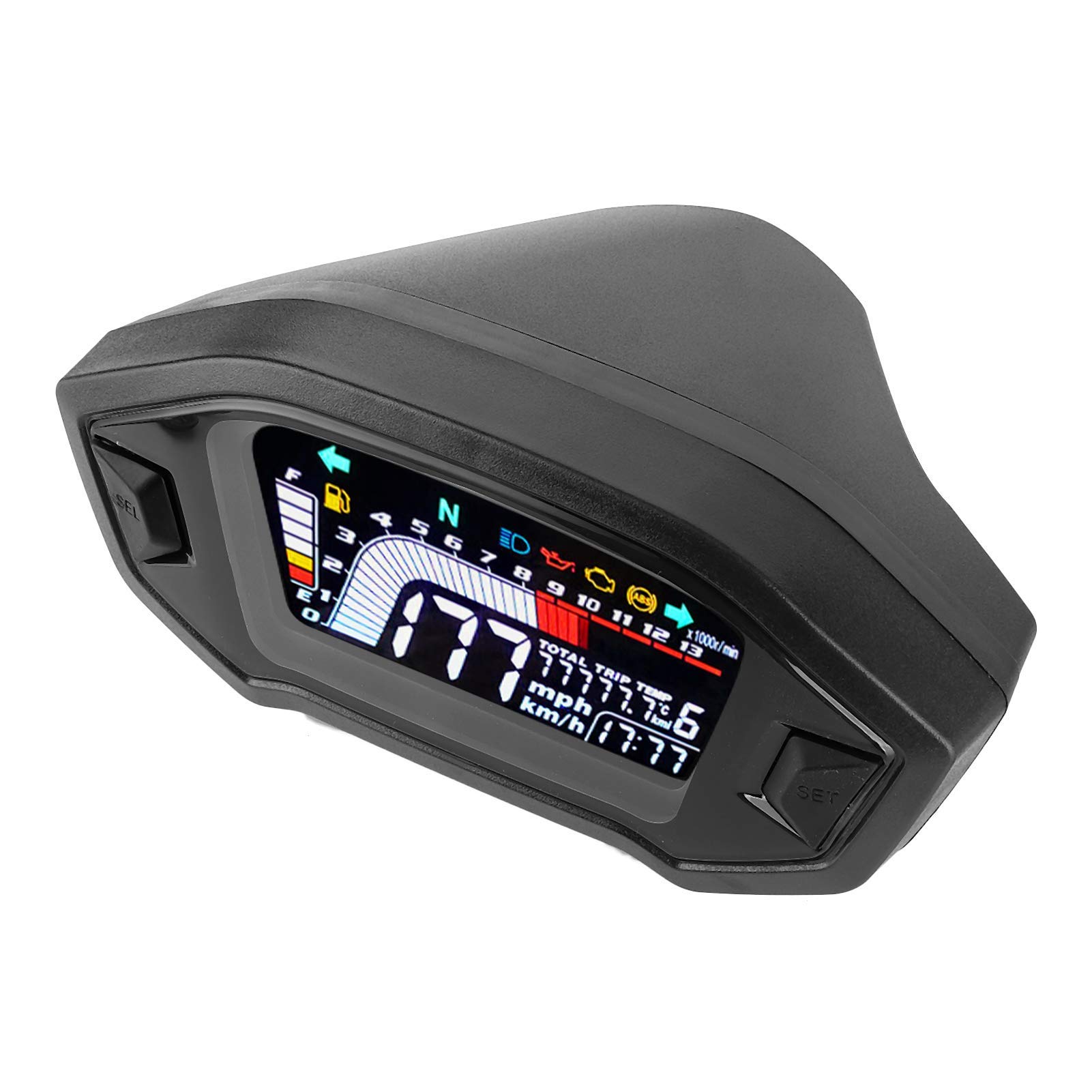 Compteur de Vitesse Moto LCD Tachymètre Kilométrique Rétro-éclairage Jauge Étanche pour 1 2 4 Cylindres - Universel Digital