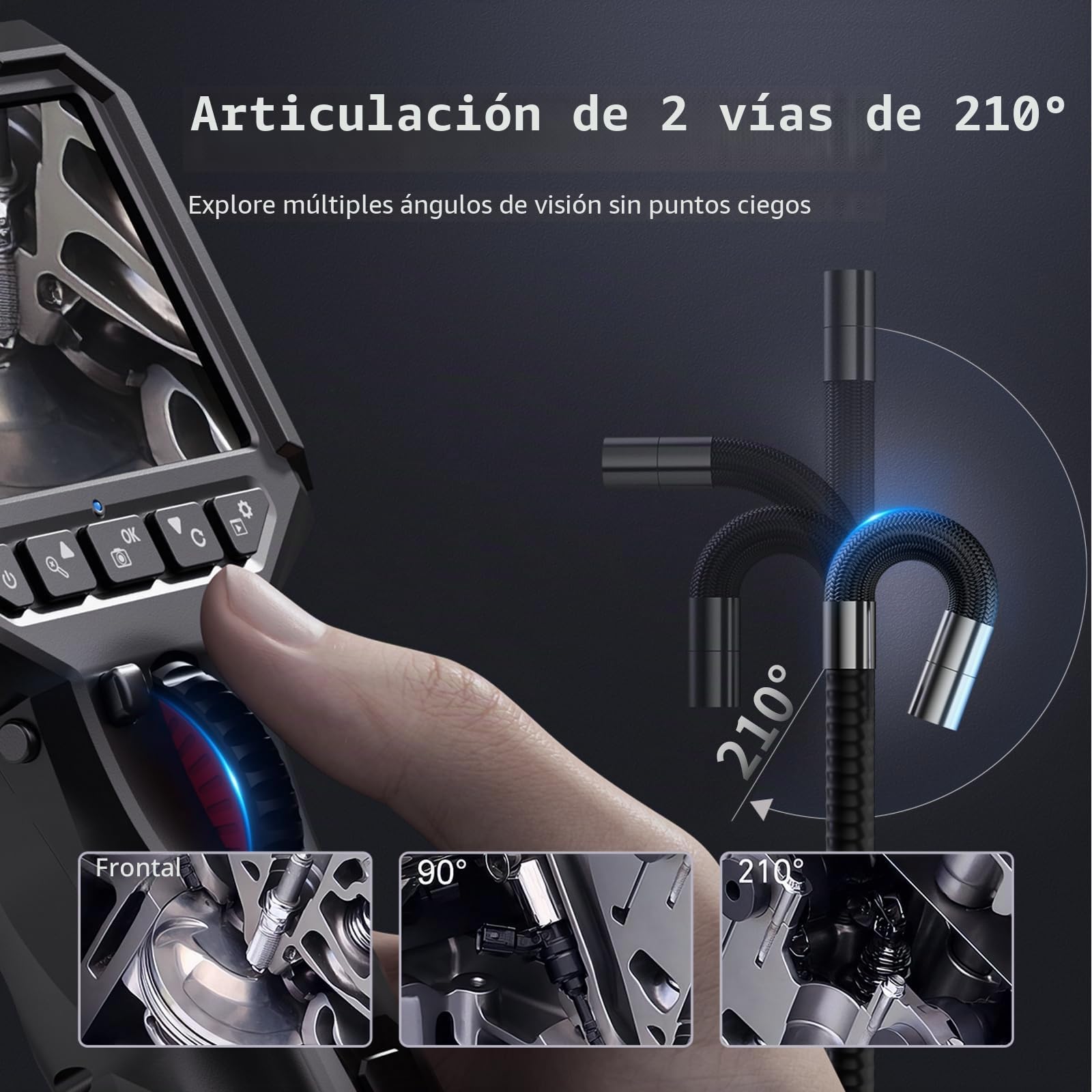 Ralcam Cámara Endoscópica Giratoria 210°, Pantalla HD 3,5", Sonda 6,2mm Semirrígida Impermeable para Inspección de Motor, Vehículos y Tuberías (Cable 2m)