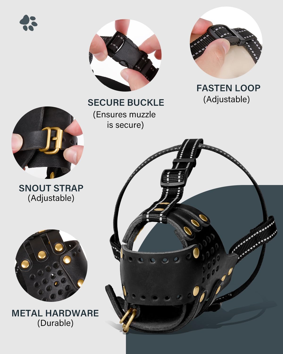 MIDOG Breathable Leather Basket Dog Muzzle for Large Medium Breeds, Anti-Biting Barking Chewing Secure Fit Muzzle for Pitbull German Shepherd, Professional Grooming & Vet Visit, Adjustable XL
